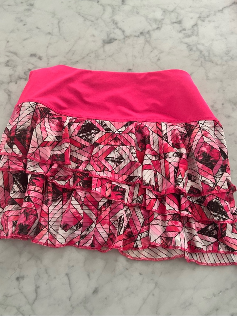 Women’s Lucky in Love Tennis Ruffled Pink Printed Skirt Size Large